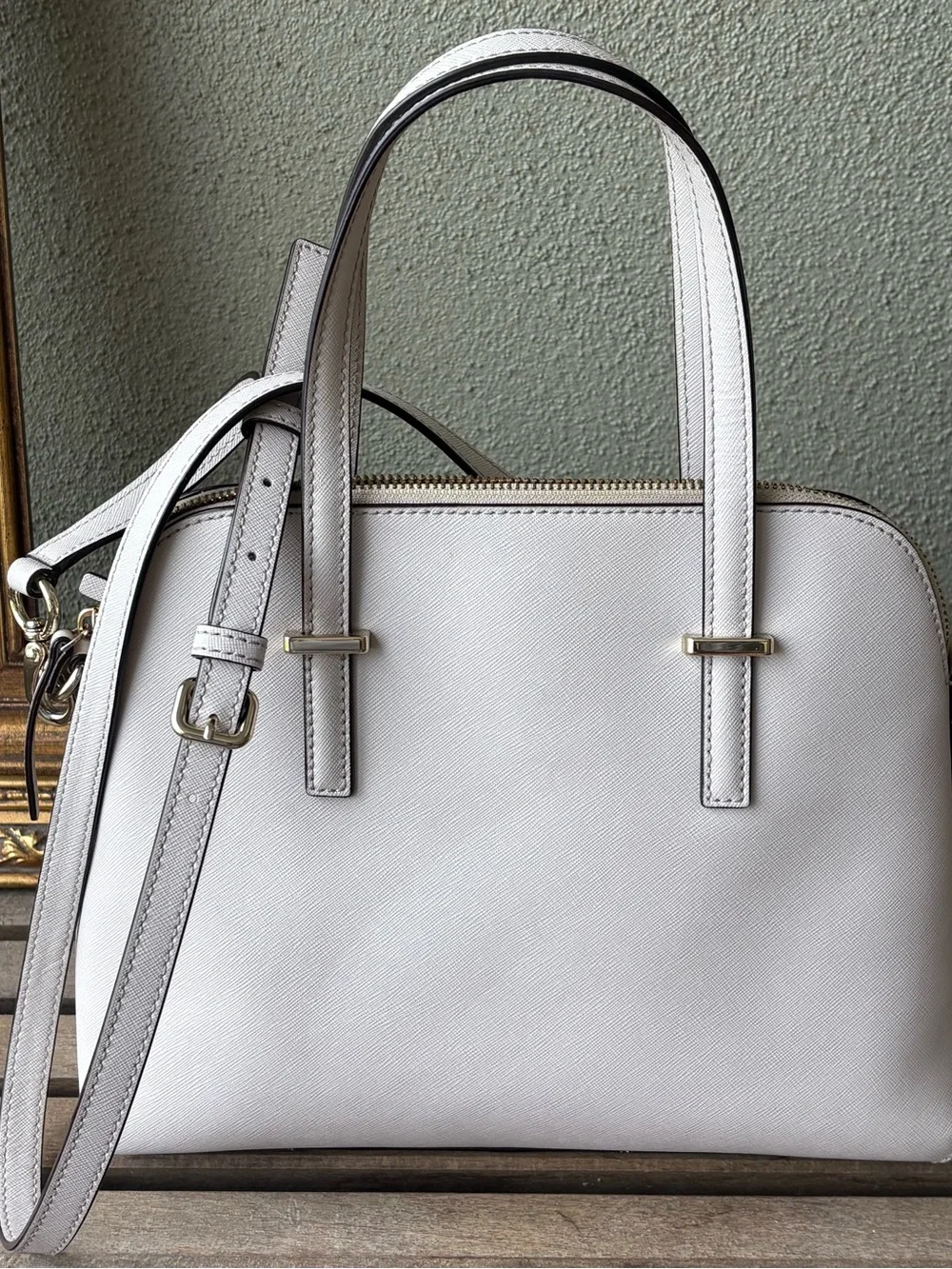 kate spade taupe Maise Cedar Street Leather Dome Satchel with Crossbody Strap